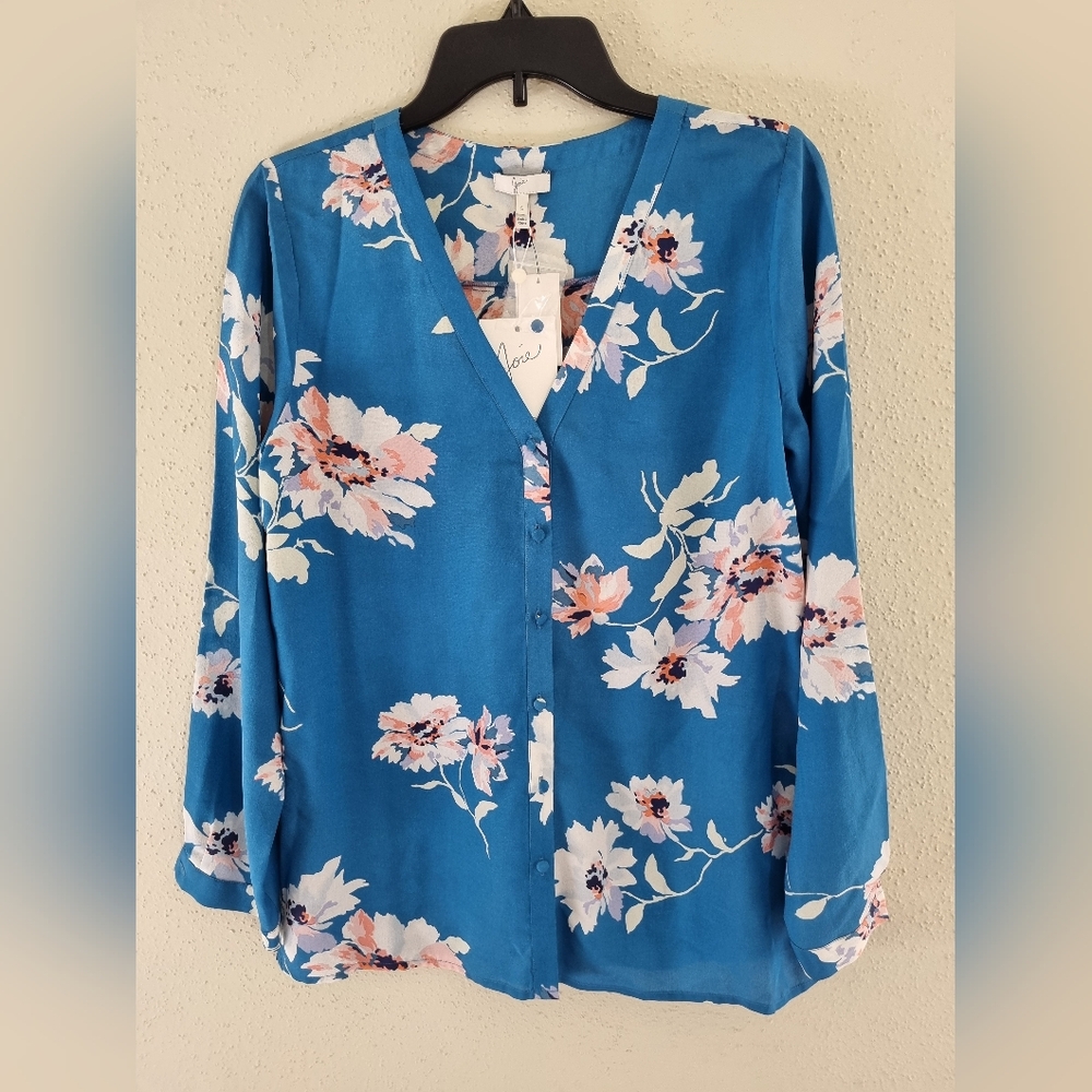 Joie Michi Blue Floral Printed Silk Blouse Size S. New With Tags. - Picture 2 of 10